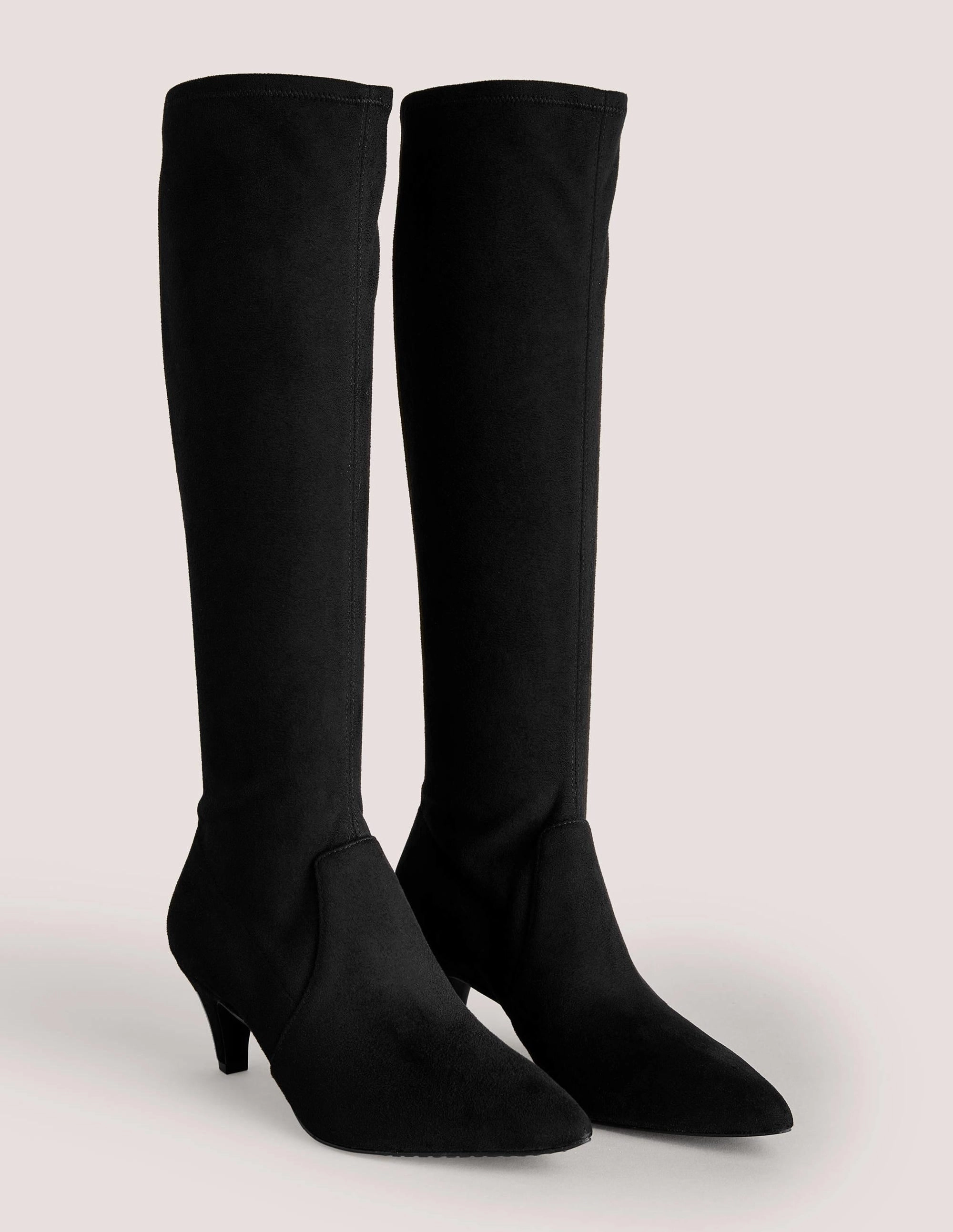Stretch Kitten Heel Knee Boot-Black