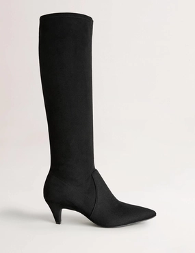 Stretch Kitten Heel Knee Boot-Black