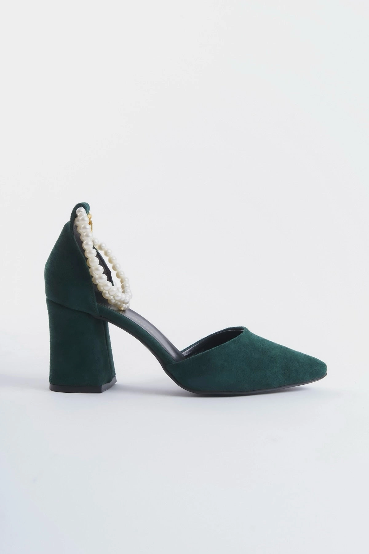Tess | Emerald Green Suede High Heels with Pearls