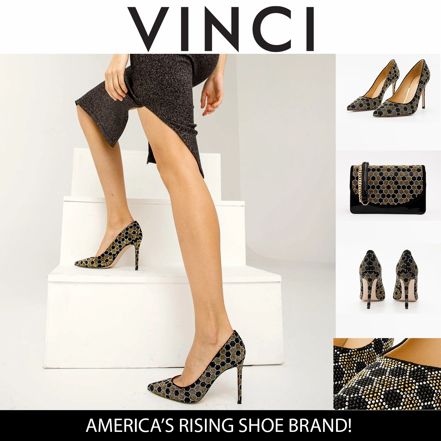 The Bolu Black & Gold Glitter Leather Pump Women Shoe