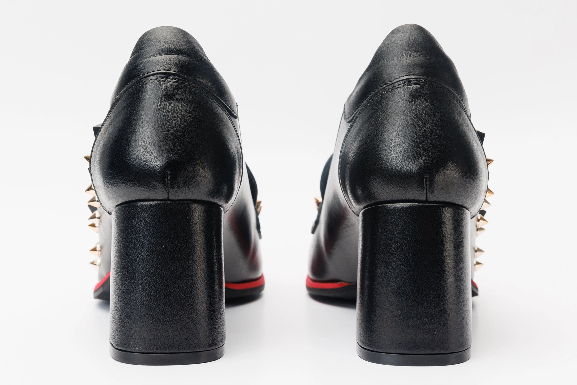The Infanta Black Spike Leather Block Heel Pump Women Shoe