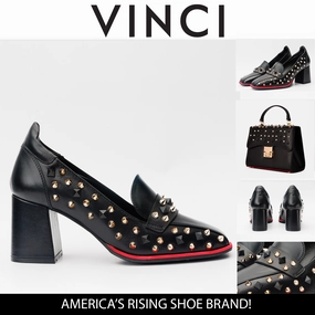 The Infanta Black Spike Leather Block Heel Pump Women Shoe