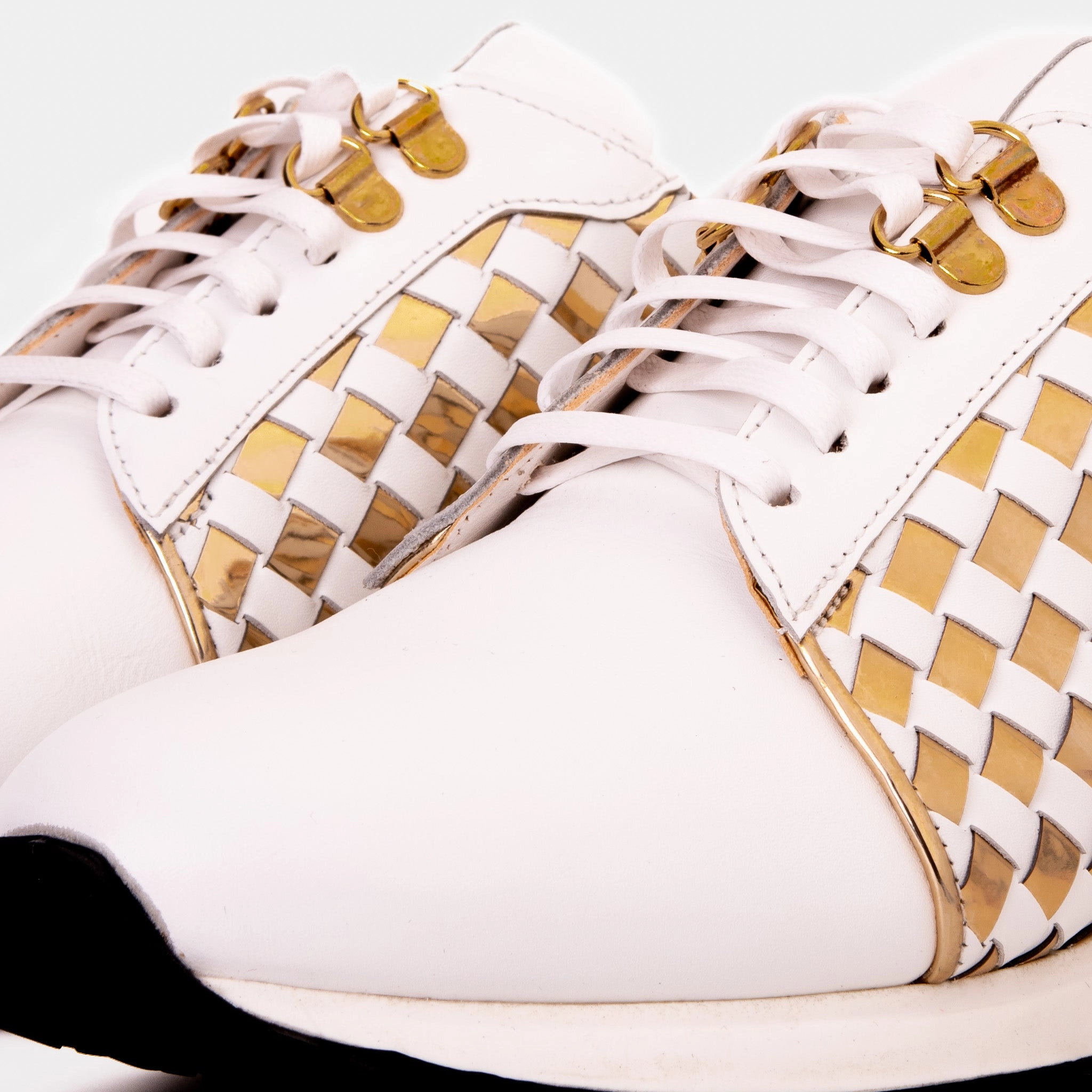 The Mackenzie White & Gold Woven Leather Men Sneaker