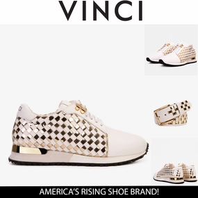 The Mackenzie White & Gold Woven Leather Men Sneaker