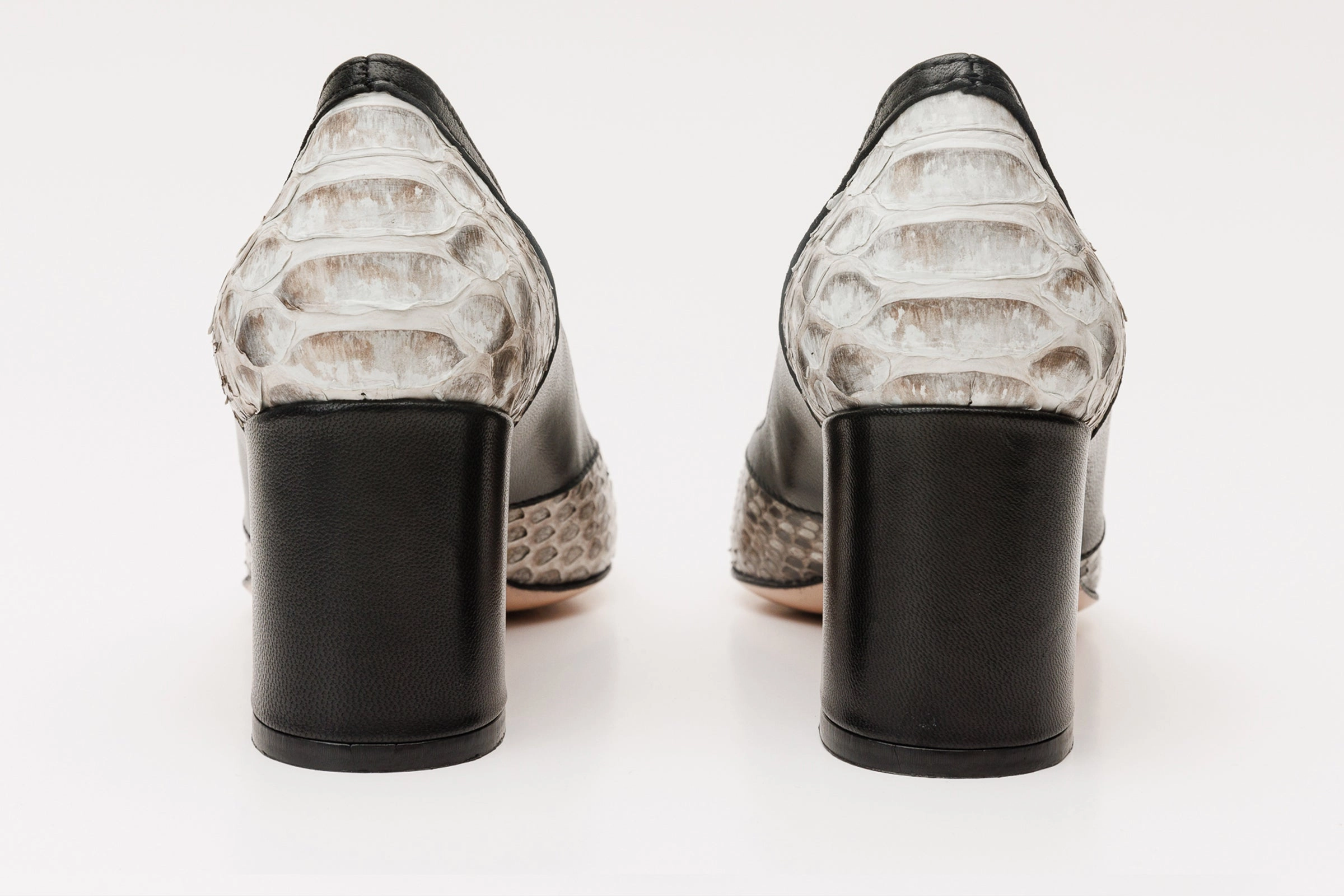 The Toskana Black & Natural Pythn Leather Block Heel Pump Women Shoe