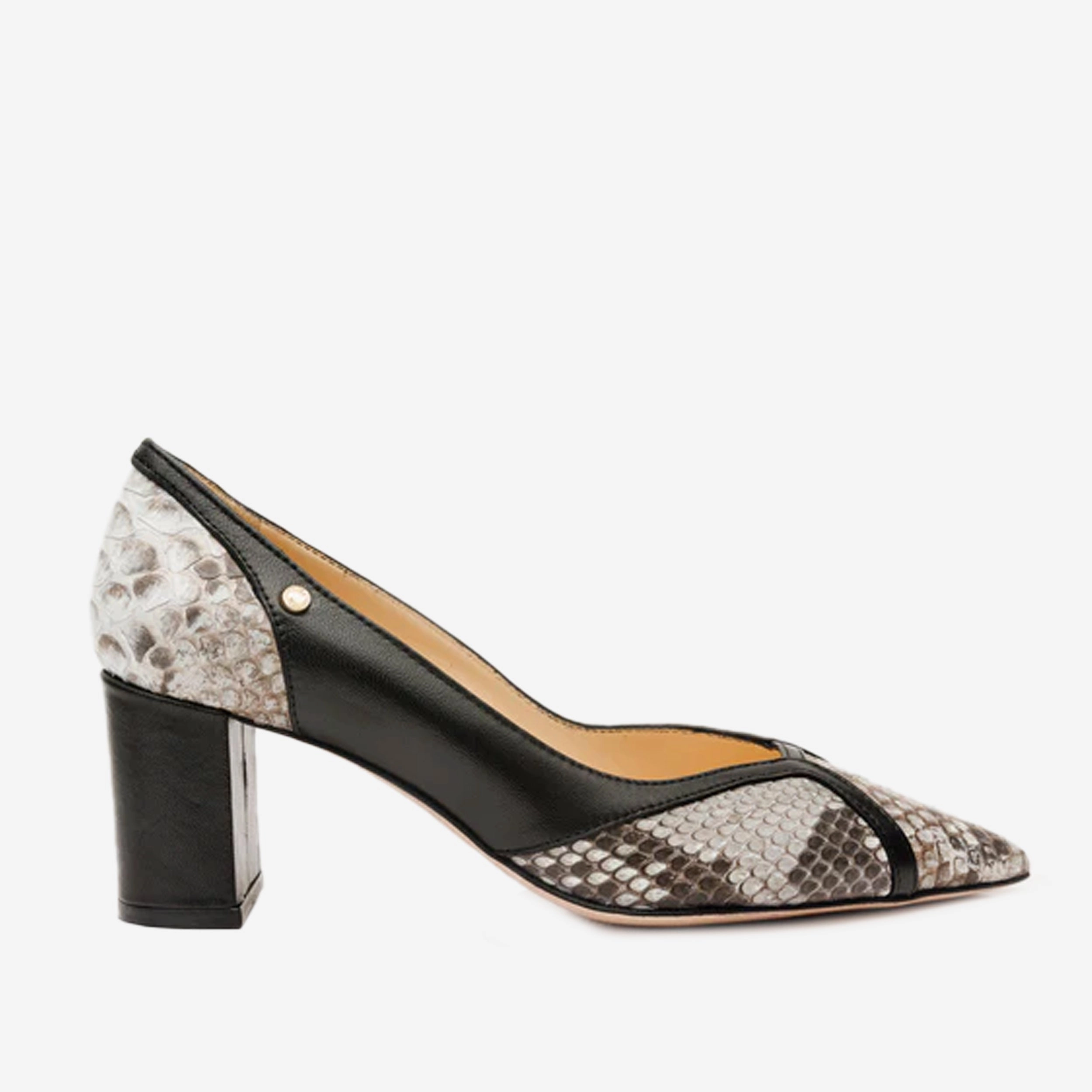 The Toskana Black & Natural Pythn Leather Block Heel Pump Women Shoe