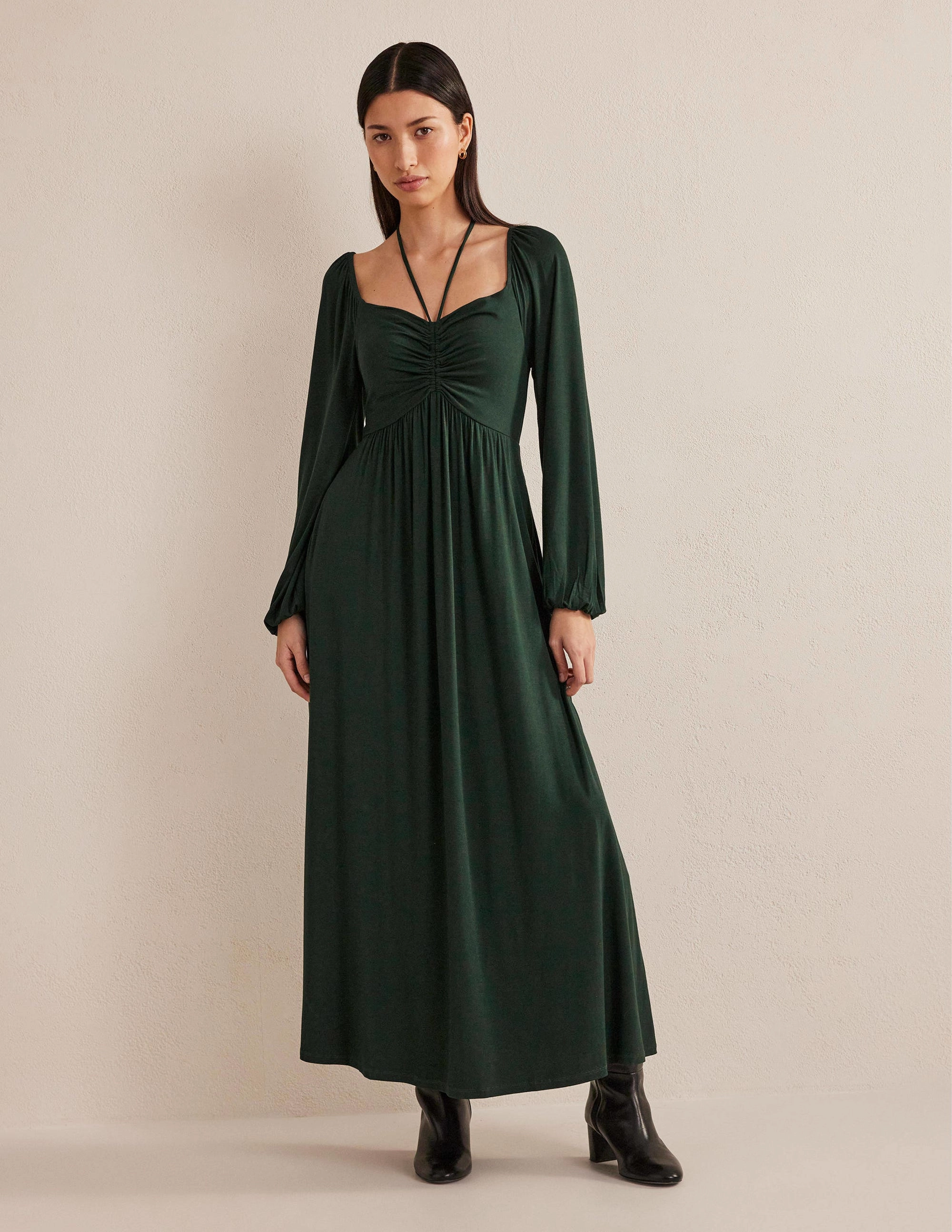 Tie Detail Jersey Maxi Dress-Cavolo Nero