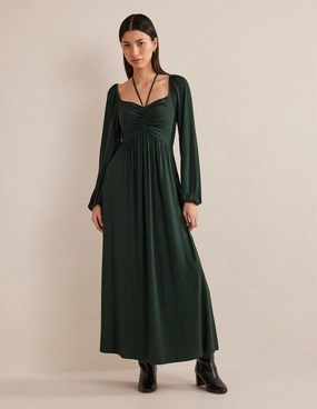Tie Detail Jersey Maxi Dress-Cavolo Nero