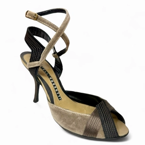 Velvet Stone Stiletto Sandals By Fratelli Rossetti In Taupe, Size: 9