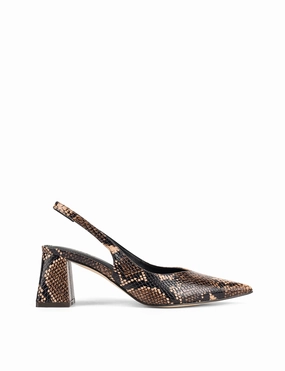 Yankee Slingback Block Heel - Brown Snake Leather