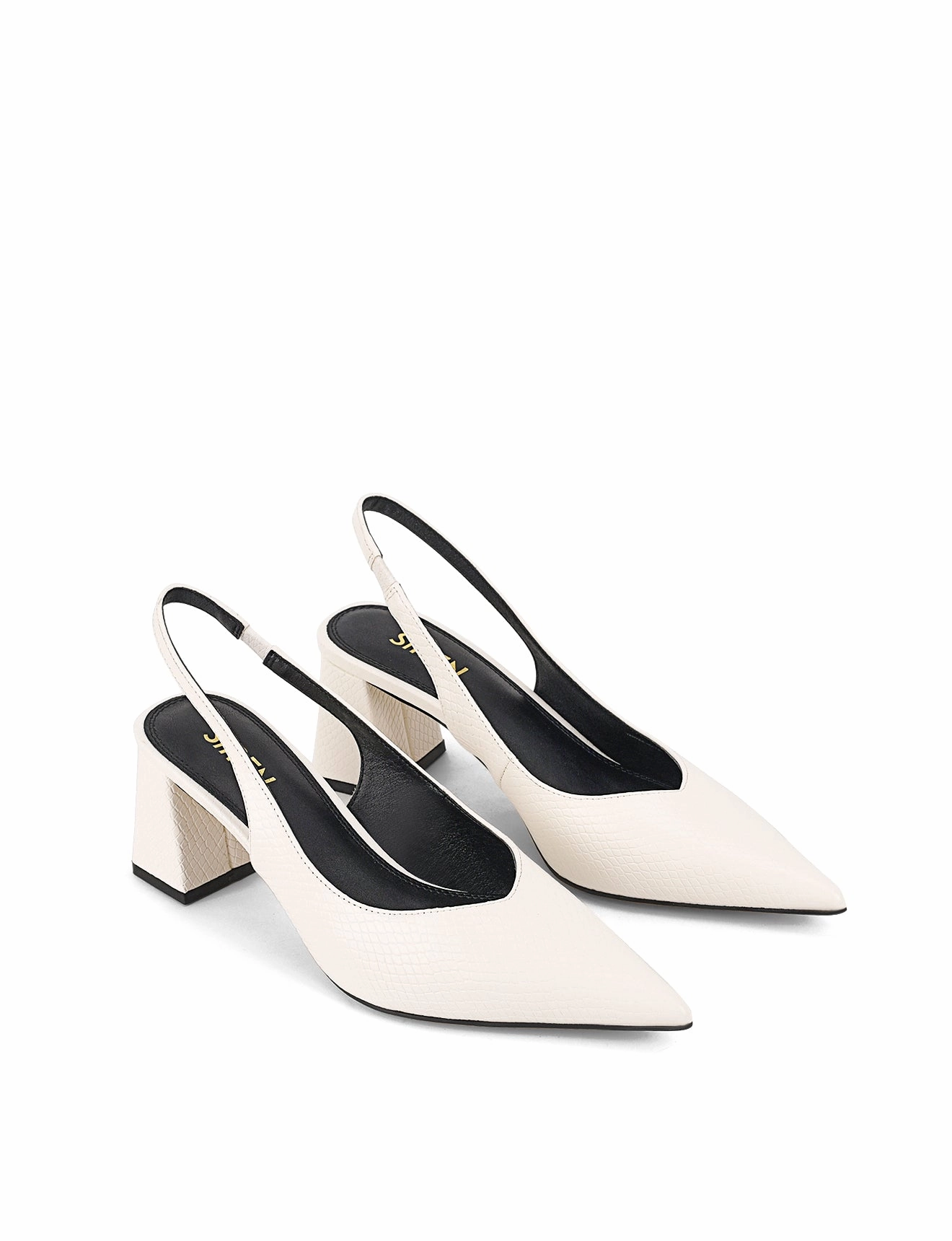 Yankee Slingback Block Heel - Chalk White Snake Leather