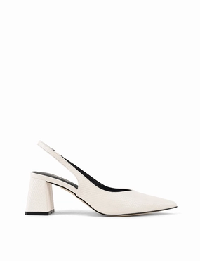Yankee Slingback Block Heel - Chalk White Snake Leather