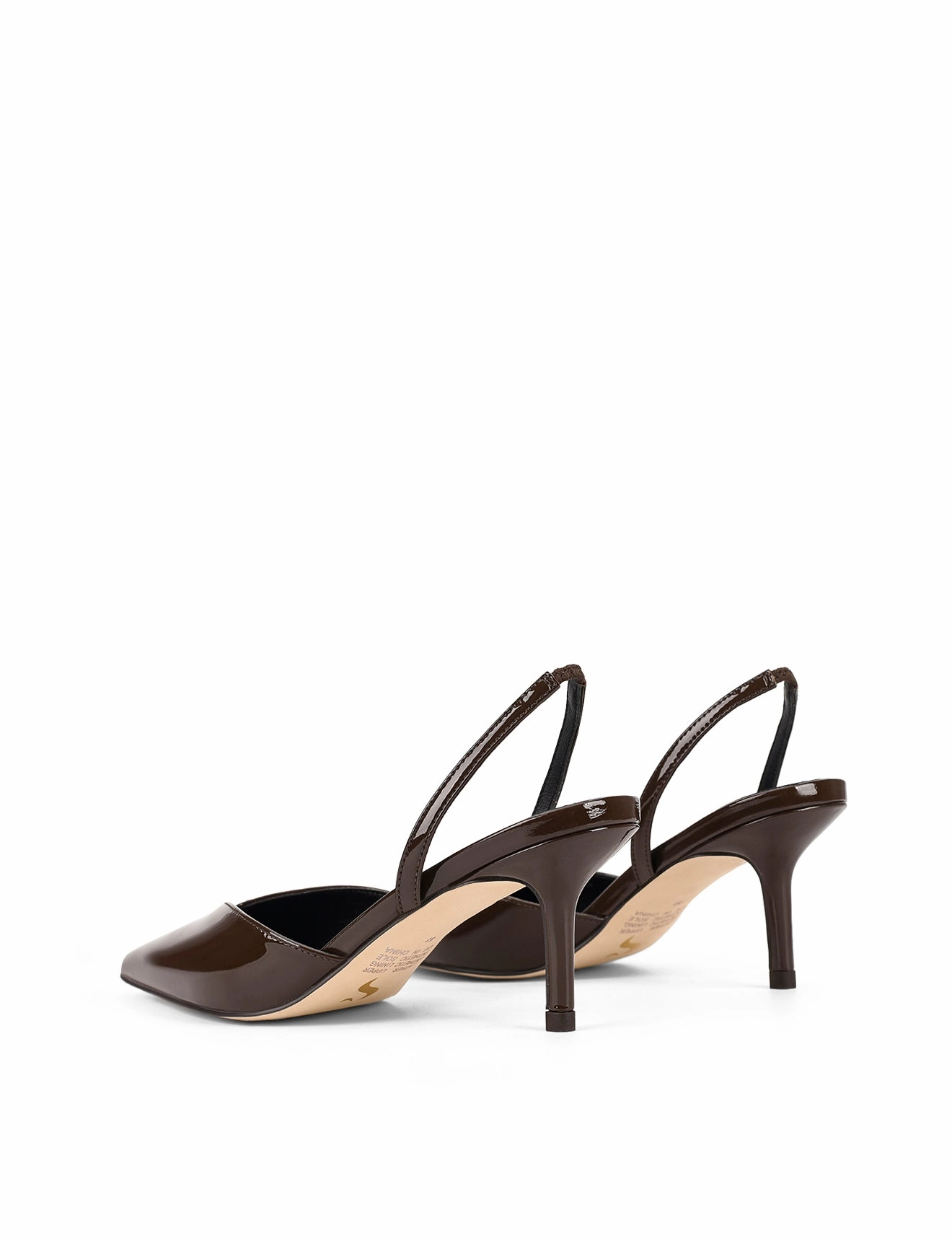 Yoco Slingback Kitten Heels - Chocolate Brown Patent Leather