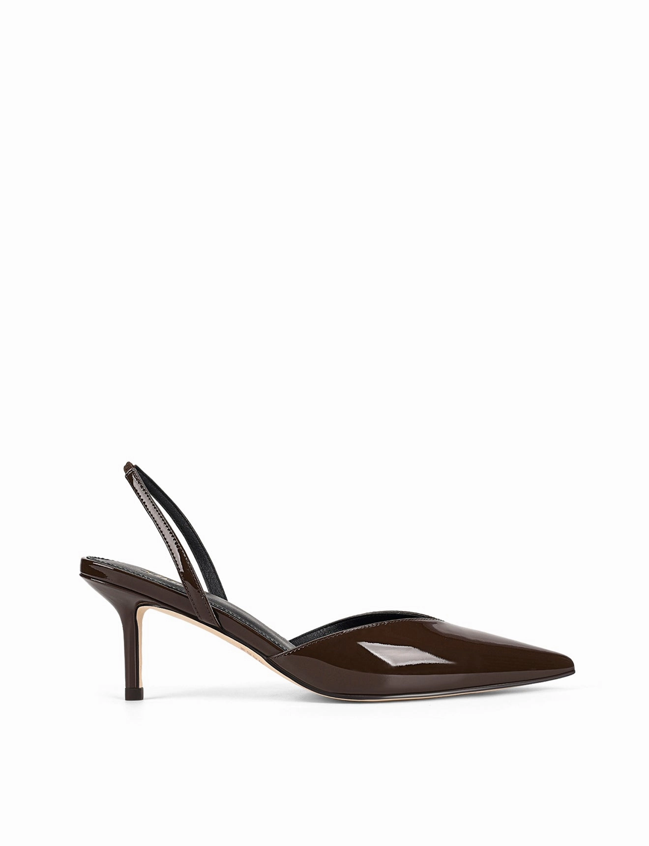 Yoco Slingback Kitten Heels - Chocolate Brown Patent Leather