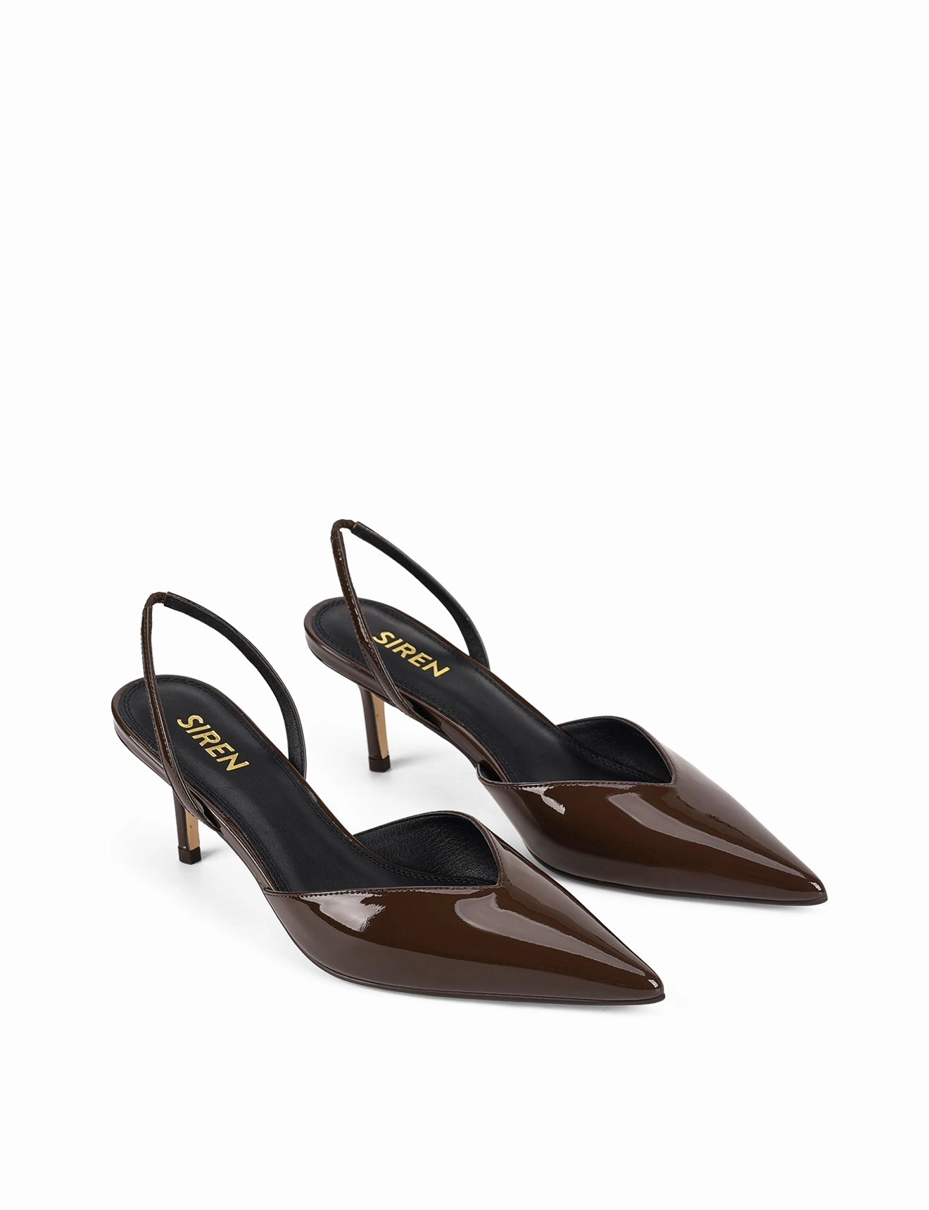 Yoco Slingback Kitten Heels - Chocolate Brown Patent Leather