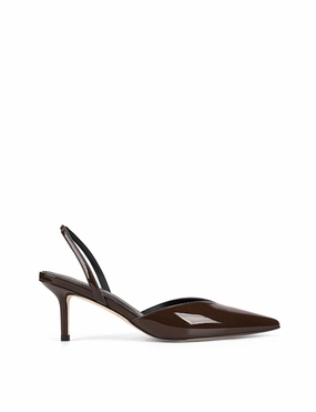 Yoco Slingback Kitten Heels - Chocolate Brown Patent Leather