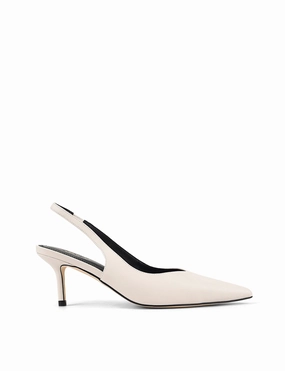 Yory Slingback Kitten Heels - Chalk White Leather
